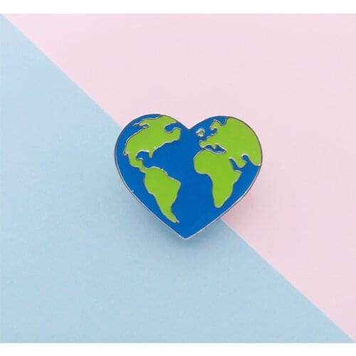 Cute Fun Love Heart Shape Love Green Earth Enamel Brooch Alloy Badge Clothes Bag Pin Accessories Jewelry Gift For Frriends