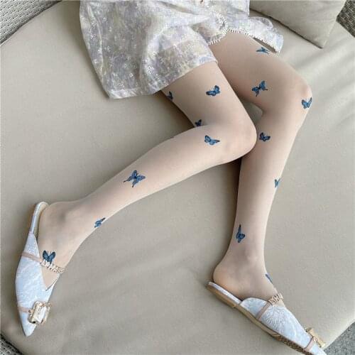 Fashion butterfly print fishnet stockings Silk Ultra-thin cored wire jacquard bottoming stockings Women Girl Pantyhose