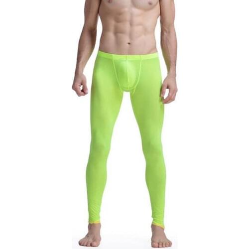Male thermal underwear bottom mens leggings sexy thermo elastic silky translucent pajamas fitnes ropa interior termica de hombre