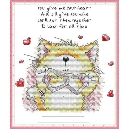 DA528 Cute cat 2 cross stitch kit aida 14ct 11ct count print canvas cross stitches needlework embroidery DIY handmade