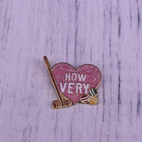 How Very Glitter Heart Shaped Lapel Pin Hammer Marbles Cartoon Brooch American 70s Comedy Heathers Inspired