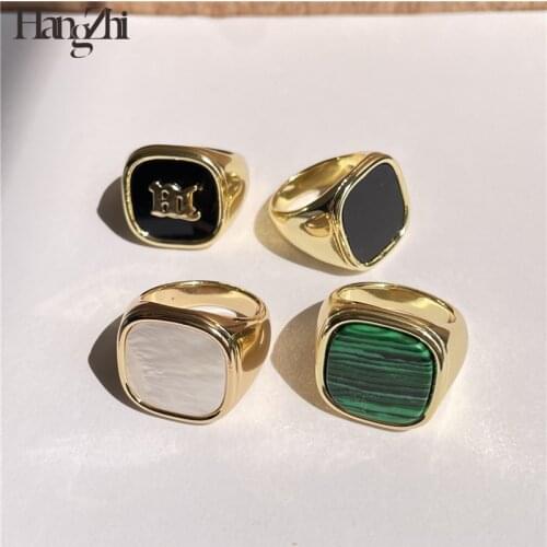 New Trendy Punk Vintage Metal Geometric Square Shell Green Black Rings HANGZHI 2021 for Women Girls Summer Party Jewelry