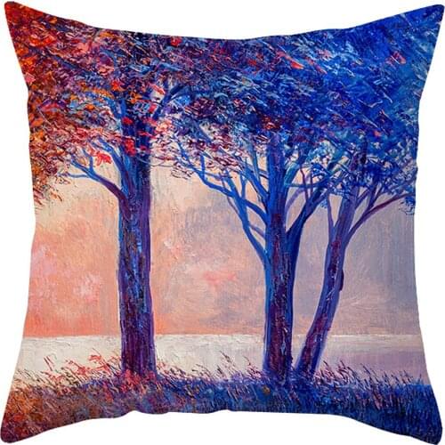New Fashion Design Printed Oil Painting Tree Series Peach Skin Pillow Case Home Decoration Customized Living Room Sofa Accessory