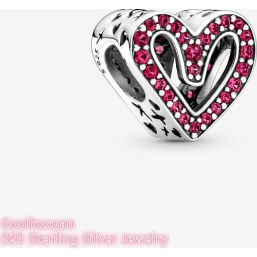 Original 925 Sterling Silver Sparkling Ruby Red & Pink Freehand Heart Charm beads Fits Pandora bracelets Jewelry 2021 Autumn