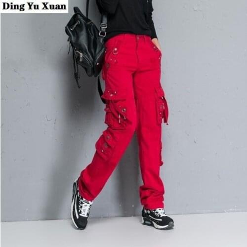 Military Style Woman Cargo Pants Multi Pockets Streetwear Hip Hop Long Trousers Red Army Green Autumn Harajuku Bottoms Womens