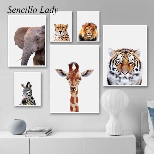 Safari Animal Photography Tiger Lion Elephant Canvas Painting Nursery Wall Art Poster Print Nordic Bedroom Decoration Picture