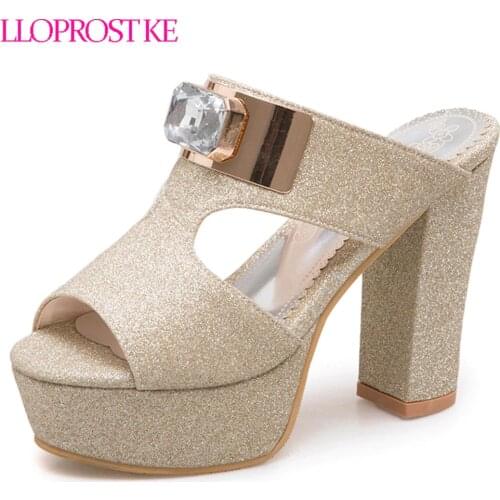 LLOPROST KE Women High Heel Sandals Open Toe Gladiator Sandal Shoes Party Dress Shoes Woman Thick Heels Slip On Sandals MY223