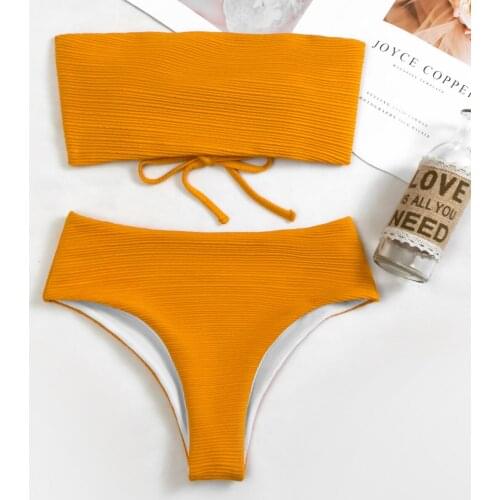 Sexy Bandeau Bikinis Women Push Up Bikini Set High Cut Swimwear String Lace Up Bandage Bathing Suit Swimsuit Beach Wear Biquini