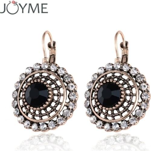 Joyme New Crystal Rhinestone Gem Clip On Earring For Women Retro Vintage Earring Flower Dangle Drop Wedding Earing