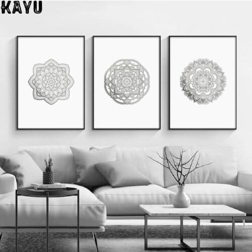 Grey Mandala Flower Wall Art Prints Posters Boho Cavvas Wall Decor Canvas Paintings for Bedroom Living Room Interior Home Decor