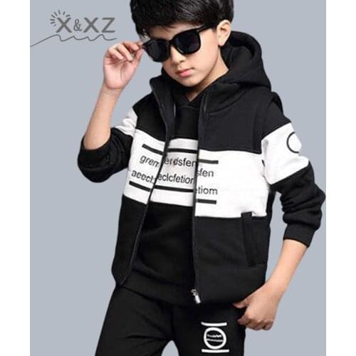 Sports Suit for Boys 3PCS/Set Childrens Suit Cotton Hooded Vest + T-Shirts + Pants Boys Kids Sportswear Tracksuit warm clothing