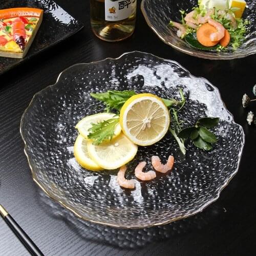 Glass lotus leaf plate glass smoke gray plate hammer glass fruit plate household living room tray