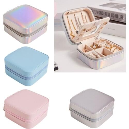 Waterproof Jewelry Box Small Mini Ear Studs Lipstick Rings Bracelets Storage Organizer Built-in Mirror Desktop Organizer