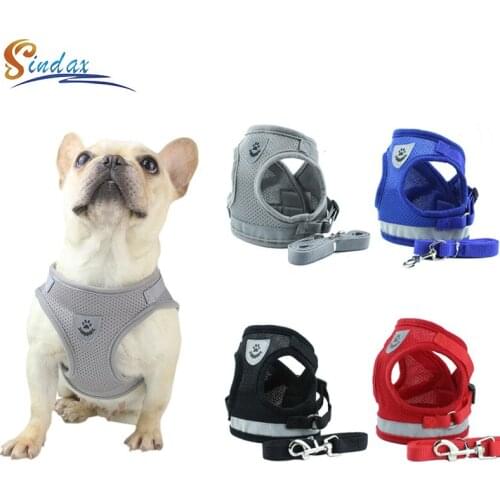 Breathable Pet Harness Dog Leash Adjustable Reflective Cat Vest Harness Collar Polyester Mesh Leash Set for Small Medium Dogs