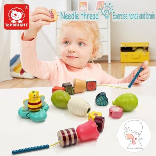 ToP BRIGHT 18PCS DIY Spring Party Lacing Blocks Baby Popper Stringing Beaded Toys Children Kids Gift 18M