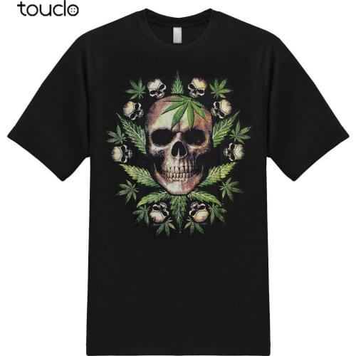 Skull Head Marijuana Weed 420 Stoner Leaf Funny Graphic T-Shirt
