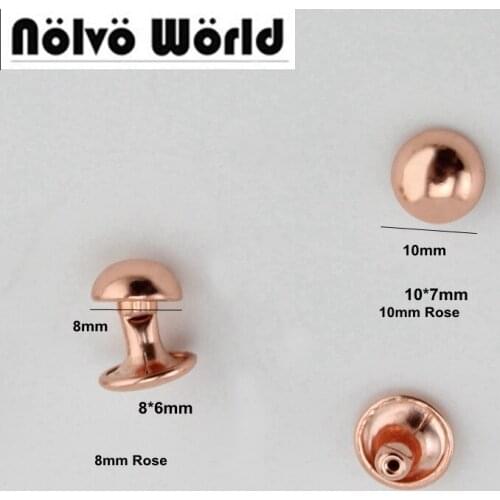 50-100pcs Rose gold rivet 6mm 8mm 10mm Head Feet Solid Rivets Fasteners High Quality Leather Crafts Bags shoe Mushroom nails
