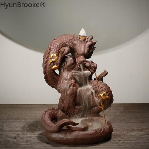 Backflow Dragon Incense Burner Purple Clay Incense Stick Holder Smoke Waterfall Aromatherapy Furnace +10pcs Incense Cones