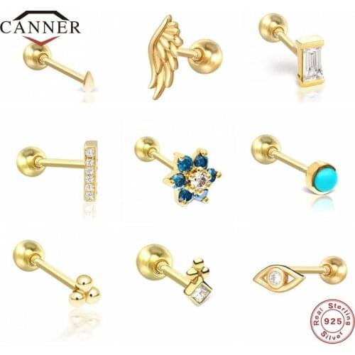 CANNER 1 Piece 925 Sterling Silver Small Stud Earrings for Women Exquisite Piercing Earring Silver 925 Jewelry Gift Pendientes