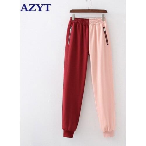 AZYT 2021 New Patchwork Loose Women Sweatpants Zipper Pocket Loose Harem Pants Women Autumn Winter Outwear Female Trousers