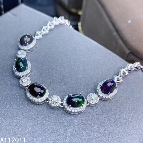 KJJEAXCMY Fine Jewelry 925 Sterling Silver inlaid black opal women hand bracelet elegant support detection