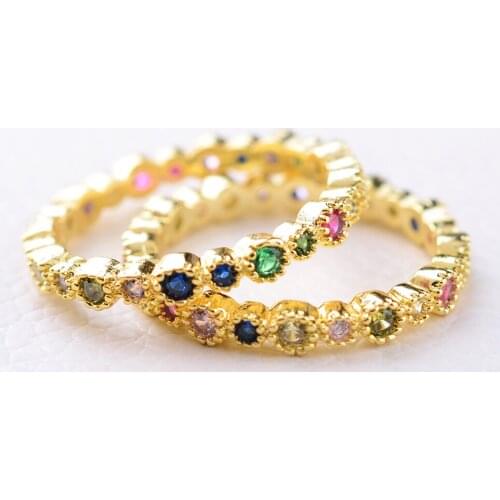 2pcs Gold Enamel Turkish evil eye jewelry ring Gold color rainbow cz women rings