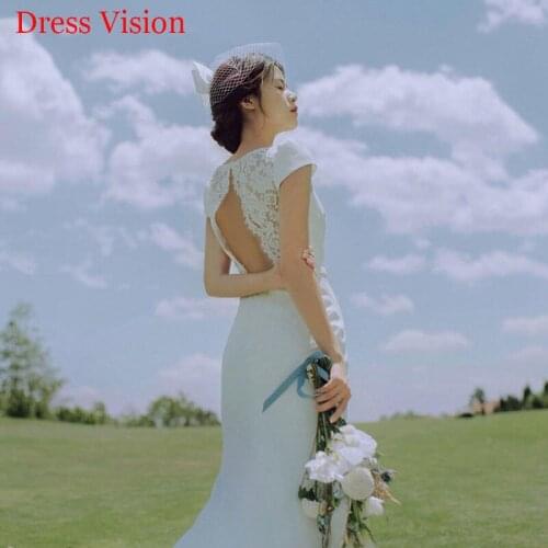 Simple Satin O-neck Wedding Dress Lace Backless свадебное платье Vestido De Noiva suknia ślubna Robe De Mariage