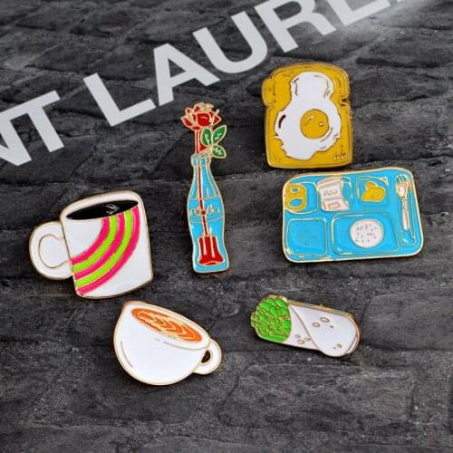 1pcs/6pcs Bread/drinks/food/coffee mini Badges on A Pin Badges for Clothes Free Shipping Badge for Backpack metal Badges