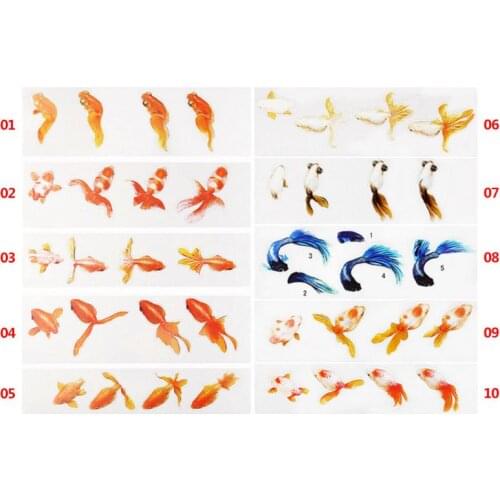 10Style 3D Goldfish Blue Fish Leaves Grass UV Resin Stickers Clear Film Resin DIYFillers Water-Like Painting Jewelry Making Tool