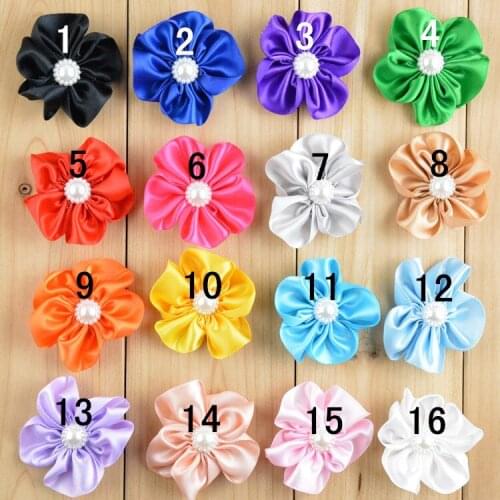 100 pcs/lot ,16 colors DIY Ribbon handmade flowers with Pearl center