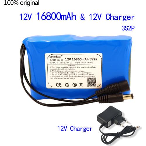 12V 18650 Battery pack 16800mAh 18650 Rechargeable batteries 12.6V PCB Lithium Battery pack Protection Board +12.6V 1A Charger
