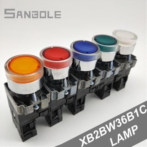 22mm Push Button switch with LED lamp Reset Momentary type Flat Round industrial electrical interruptor XB2-BW3361C