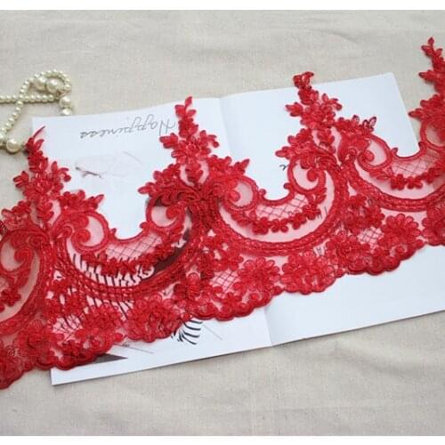 27cm or 10.63inch wide (3yards/lot)Free Shipping Red Alencon lace Trim , Corded Bridal Wedding Lace Trim Accessories