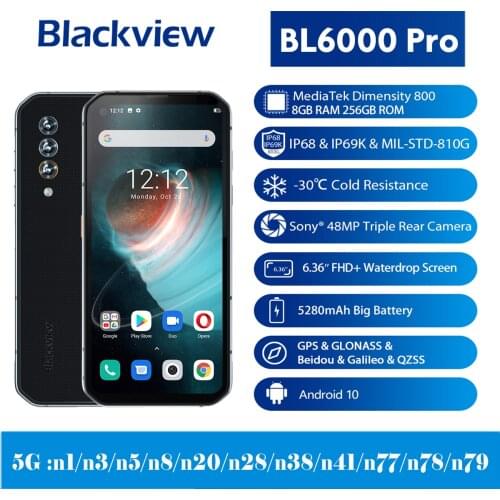 5G Smartphone 8GB RAM 256GB ROM Blackview BL6000 Pro IP68 Rugged Phone Waterproof 48MP Triple Camera 6.36 Inch FHD 5G Mobile
