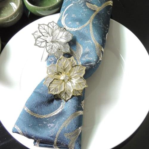 6pc Napkin Rings Hollow Out Flower Gold Silver Rings Dinner Parties Weddings Decoration Tool Hotel Table Decor Napkin Holder