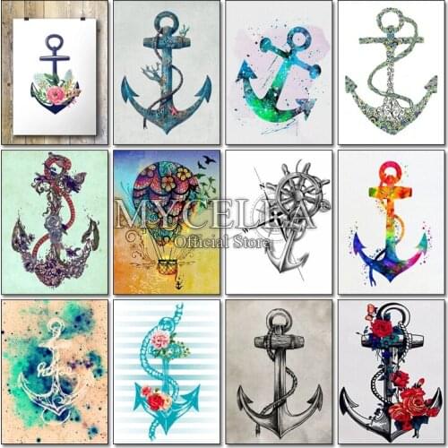 Full Round Drill 5D DIY Diamond Painting"Colorful Anchors"Embroidery Cross Stitch Mosaic Home Decor Gift Wall Sticker Needlework