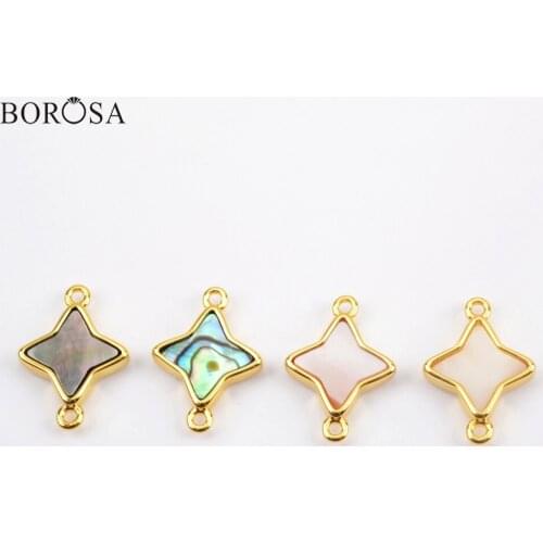 BOROSA 10Pcs Fashion Star Gild Natural White Shell Abalone Shell Connector Natural Shell Double Charms for Necklace DIY WX1173