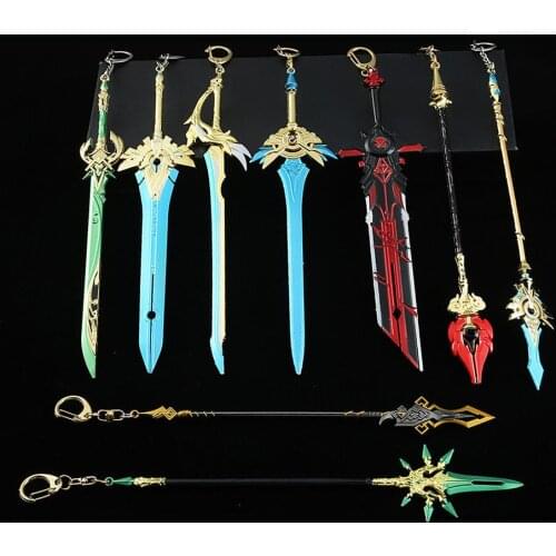 Game Genshin Impact Weapon Keychain Cosplay Wolfs Gravestone Skyward Spine Blade Alloy Key Bag Pendant For Gift Accessories