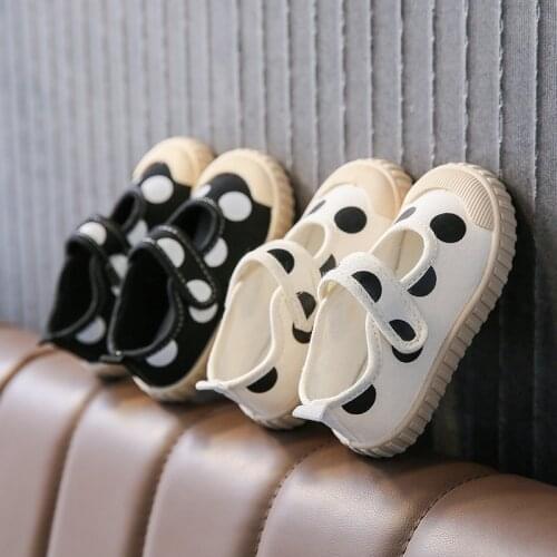 CAPSELLA KIDS Canvas Shoes 1-6 Years Toddler Girls Dot Flats Baby Girls Korean Sneakers Children Breathable Sports Shoes 21-32