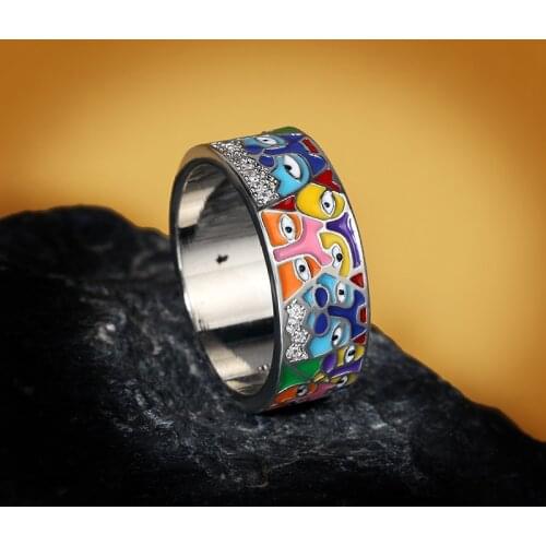 CHARLINLIOL New Trendy 925 Sterling Silver Enamel Rings for Women Creative Eyes Zircon Cocktail Rings Gothic Bohemia Jewelry