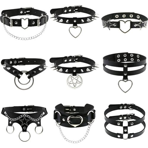 KMVEXO Woman Black Punk Choker Collar Necklace Pu Leather Goth Rivets Choker Necklace Party Club Sexy Gothic Femme Jewelry 2021
