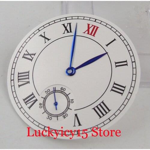 Sterile 38.9mm White Watch Dial + Blue Watch Needles Fit for ETA 6498 Hand-Winding Movement