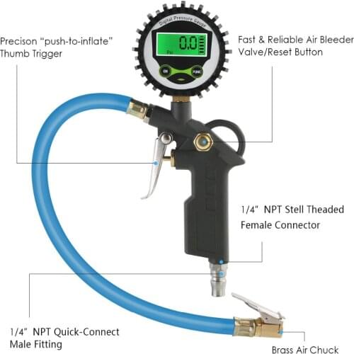 Tyre Tire Air Pressure 0-250 psi 0-17.2 bar Digital Pressure Gauge Inflator Gauge Meter Tester Manometer for car suv bicycle