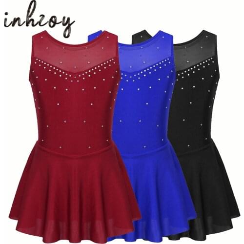 Kids Sparkly Rhinestone Ballet Gymnastics Leotard Dress Classic Figure Skating Ballet Shiny Gymnastic Costumes