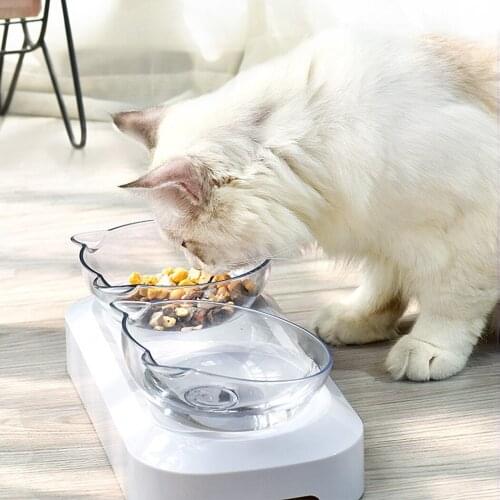 Double Cat Bowl Non-Slip Premium ABS Plastic Pet Food Water Bowl Dog Food Bowl Clear Kittens Drinking Bowl Pet Supplies