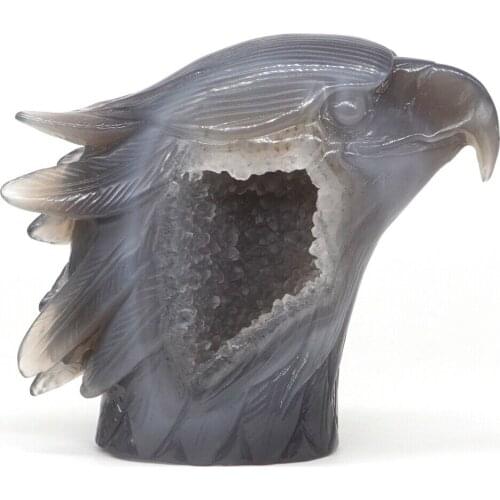 Eagle Figurine Natural Gemstone Agate Healing Reiki Hollow Geode Home Decor4.72"