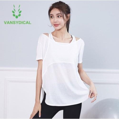 New Women Loose Gym Yoga Shirts Tops Fake Two Piece Summer Sports Running T-shirts Fitness Workout Short Sleeve Sportswear
