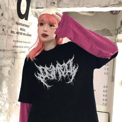 Gothic Womens t-shirts cartoon print short top Harajuku casual fashion simple punk hip hop cool girl Ulzzang Oversized top