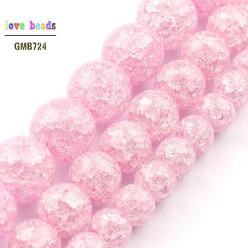 Pink Cracked Quartz Natural Stone Beads For Jewelry Making 6 8 10mm Crystal Round Beads Diy Bracelet Wholesale Perles