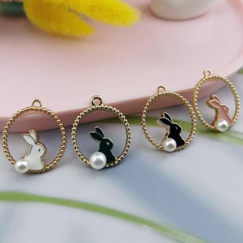10pcs Fashion alloy enamel rabbit bunny charms animal rabbit pendant for metal earrings hair accessories DIY jewelry making